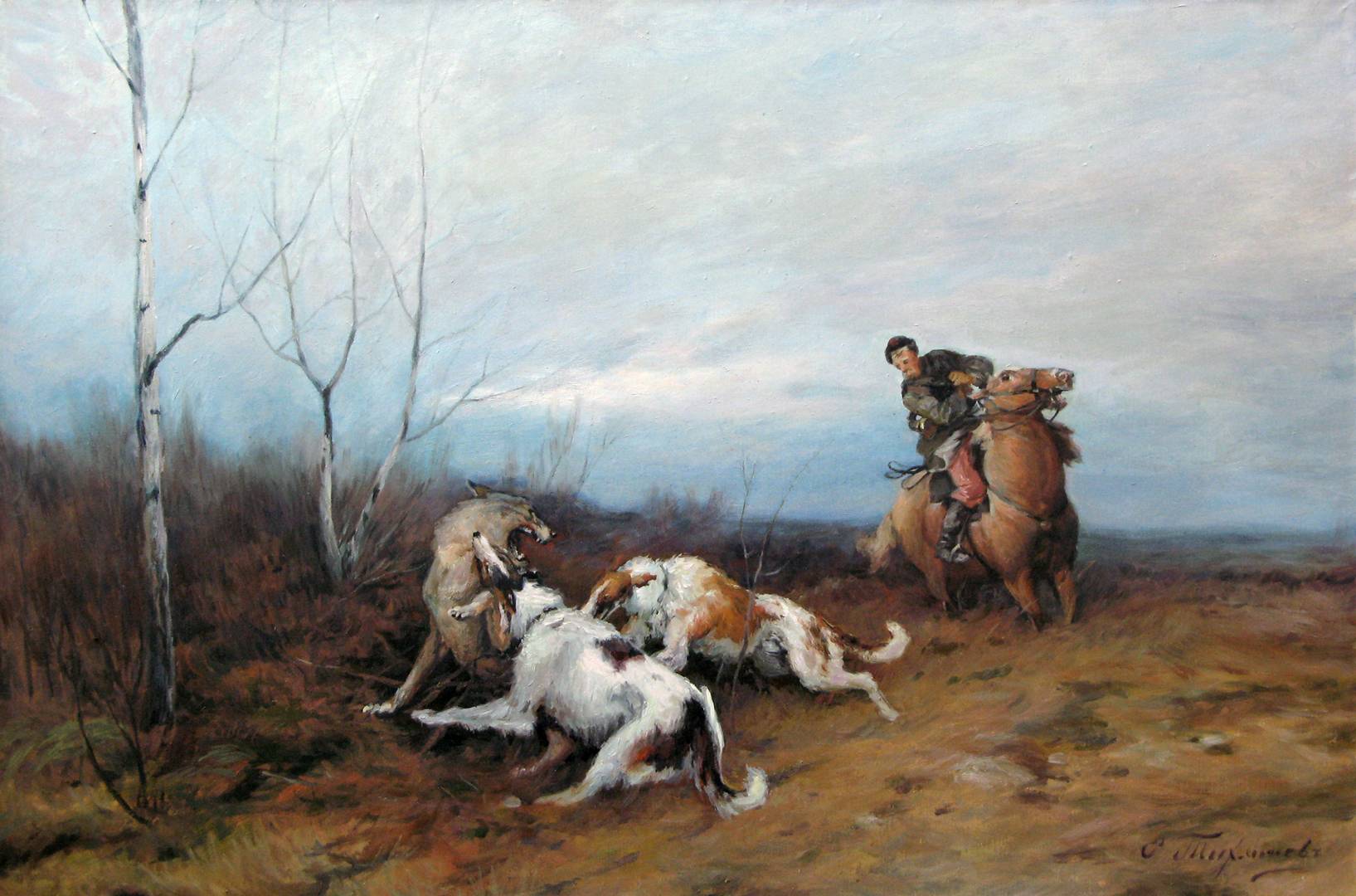 Евгений Тихменев. Загнали волка. 1890-е