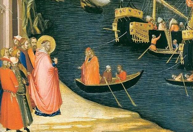 Амброджо Лоренцетти. Святой Николай, чудом наполняющий трюмы кораблей зерном (фрагмент). 1330-е