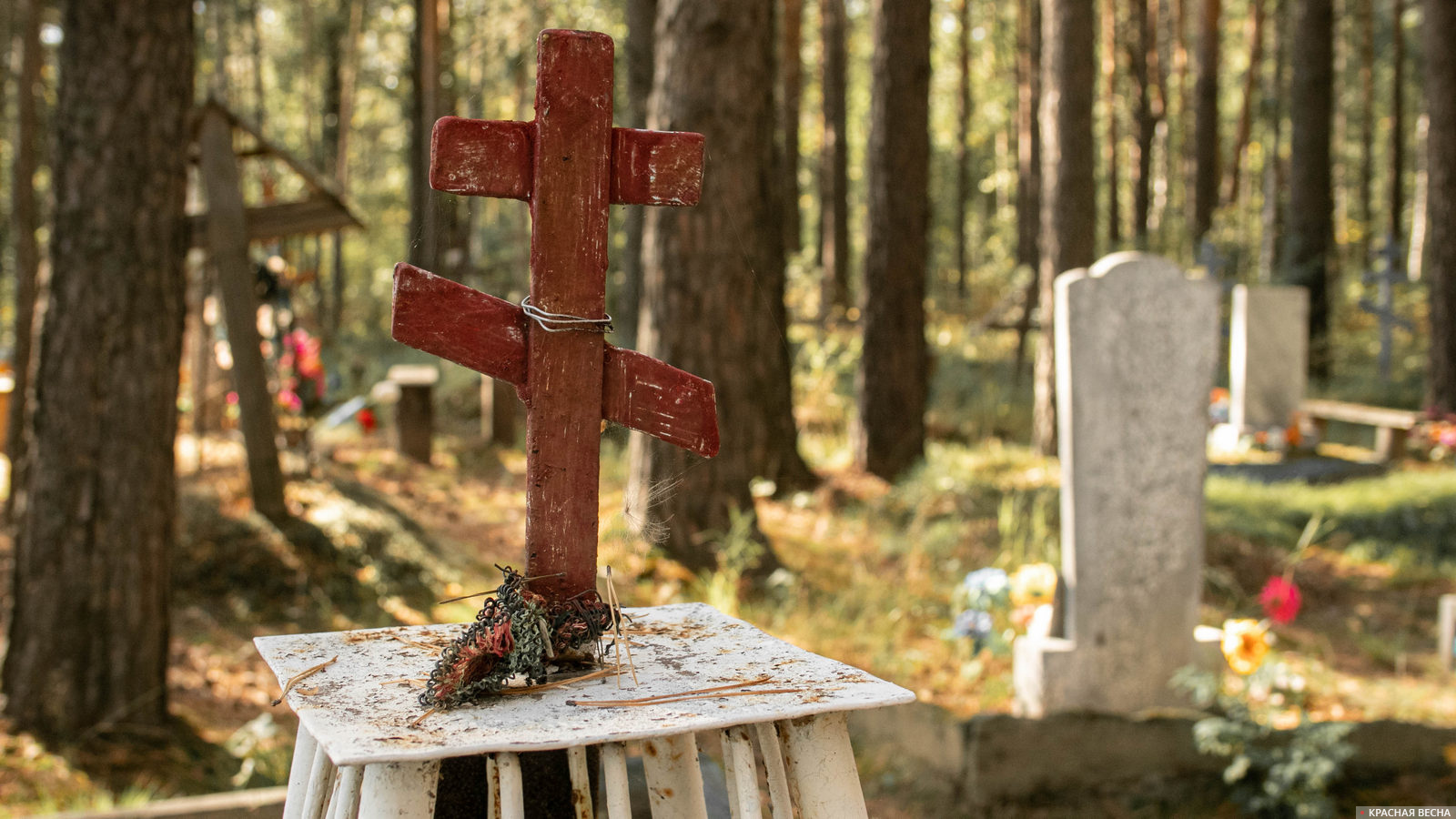 Фотография на крест на кладбище