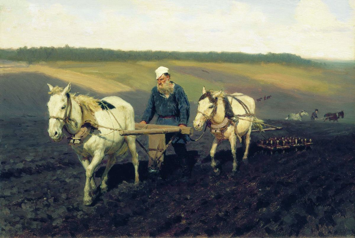 Репин Илья. Пахарь. Лев Толстой на пашне. 1887
