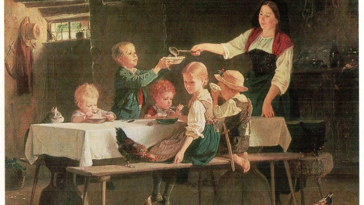 Беньямин (Бенджамин) Вотье. Дети за обедом (фрагмент картины) 1857
