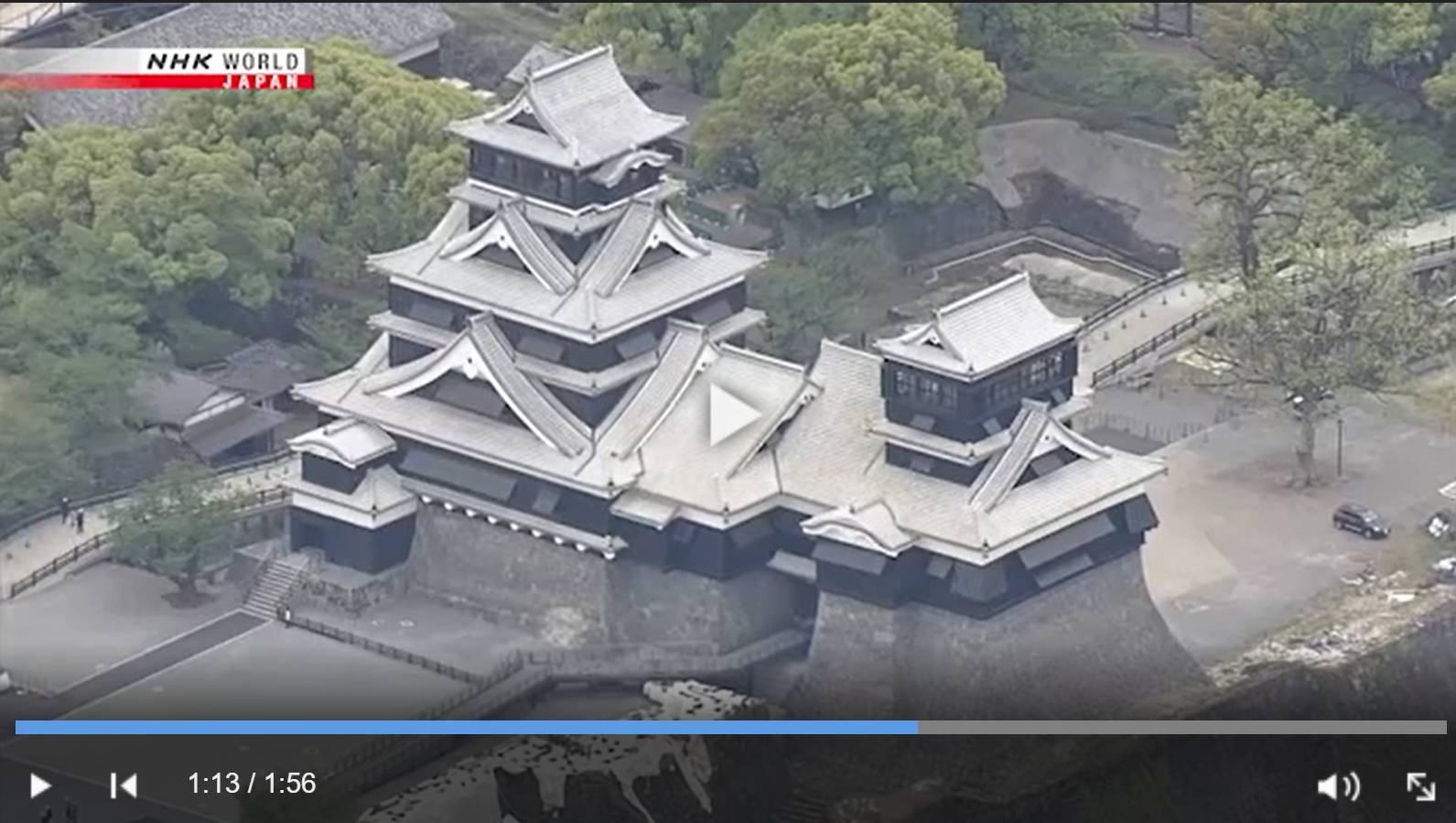 Восстановленная башня Тенюкаку — цитата из видео «Rebuilding one of Japan’s grand castles» телеканала NHK