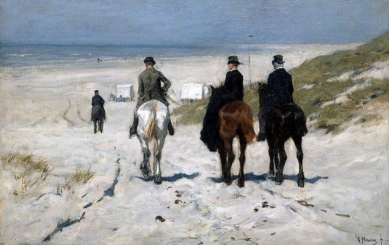 Антон Мауве. Утренняя прогулка вдоль морского берега. 1876