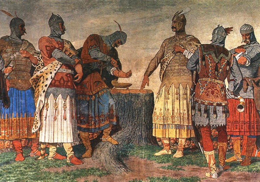 Берталан Секей. Клятва на крови венгерских вождей (фрагмент). 1896-1899