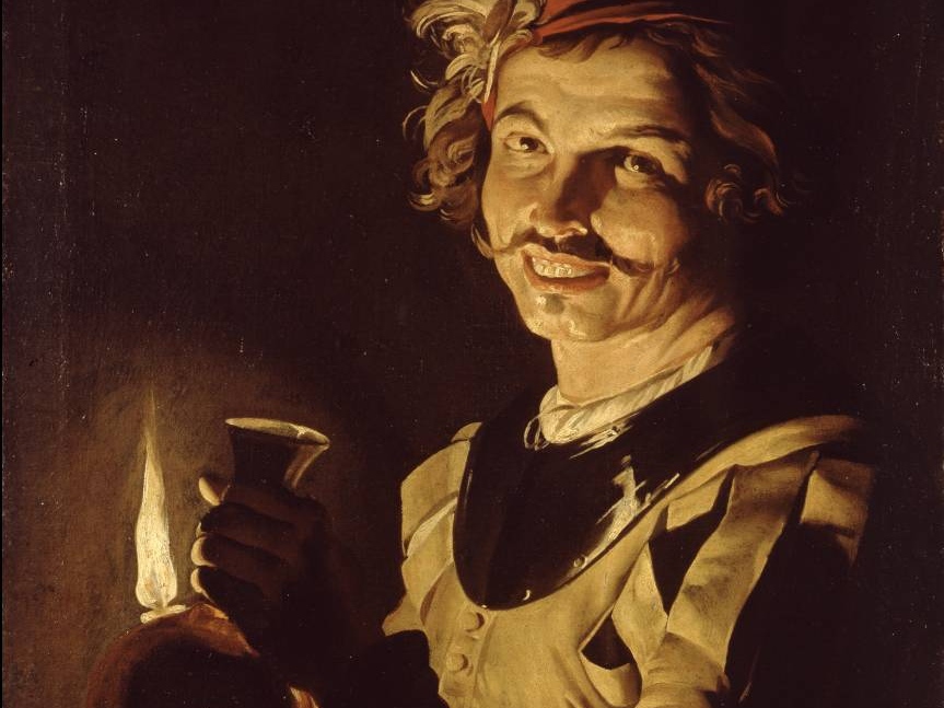 Маттиас Стом. Юноша с графином при свете свечи (фрагмент). 1632-1639