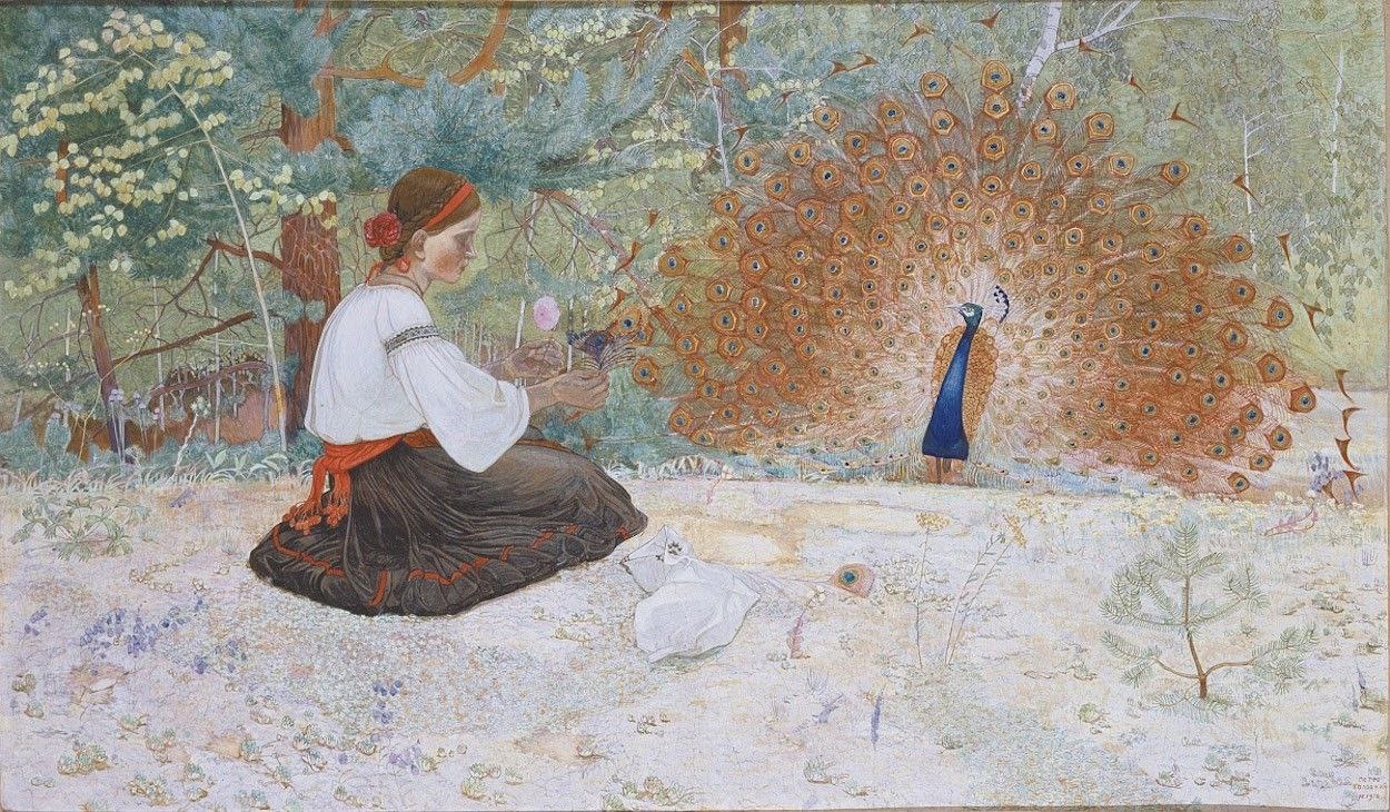 Сказка о девочке и павлине. Пётр Холодный, детали картины, 1916.