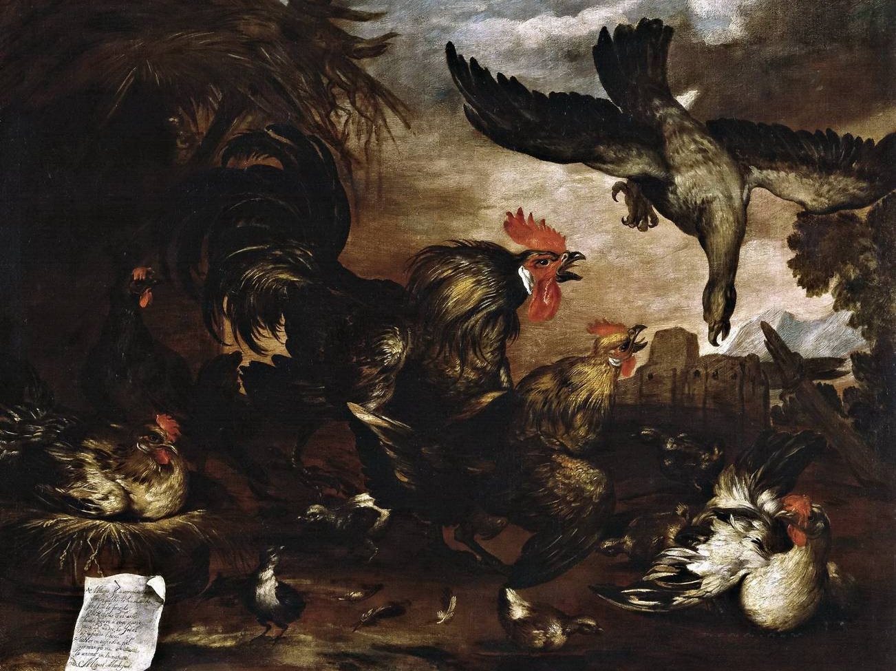 Мигель Марч. Коршун атакует куриц (фрагмент). XVII век