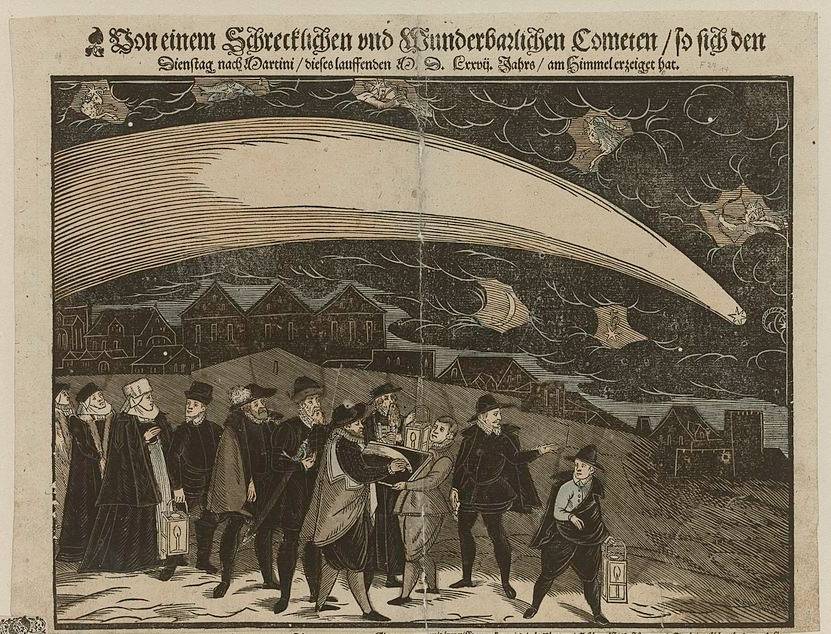 Большая комета 1577 года над Прагой. иллюстрация