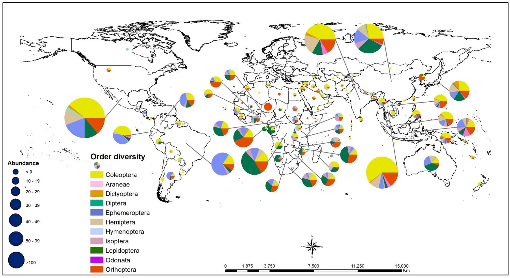 Количество видов насекомых, употребляемых в пищу по странам