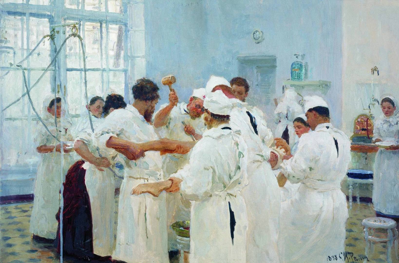 Илья Репин. Хирург Е. В. Павлов в операционном зале. 1888