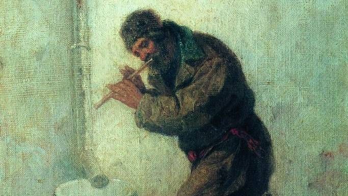 Леонид Соломаткин. Нужда скачет, нужда плачет, нужда песенки поет (фрагмент). 1870.