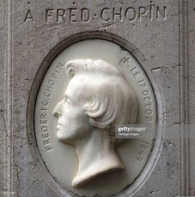 10. Медальон на могиле Шопена на кладбище Пер-Лашез в Париже, изготовленный по посмертной маске