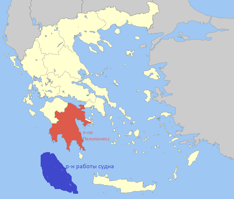 Карта местоположения геолого-разведовочного судна Sanco Swift. Пелопоннеса, Греция