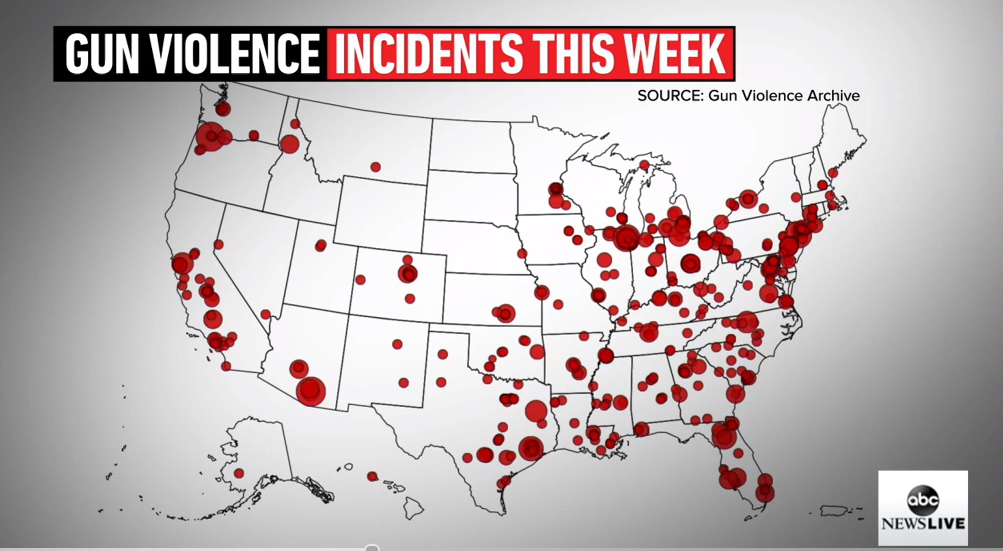 Инциденты с огнестрельным оружием в США на прошлой неделе