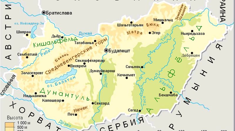 Физическая карта Венгрии