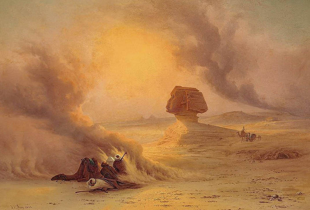Иоганн Якоб Фрей. Караван, пойманный синусным ветром близ Гизы. 1845