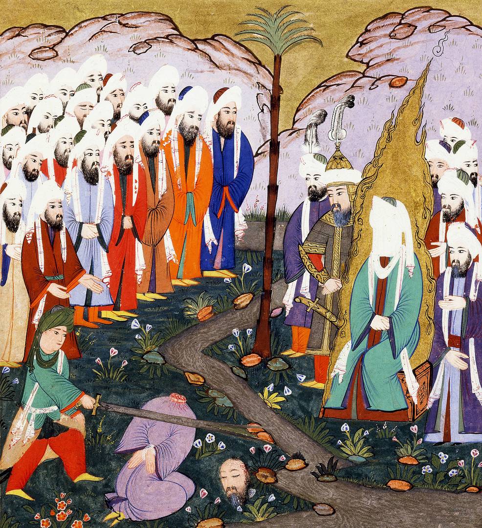 Али отрубает голову ан-Надру ибн аль-Харису в присутствии Мухаммеда. Ок. 1594