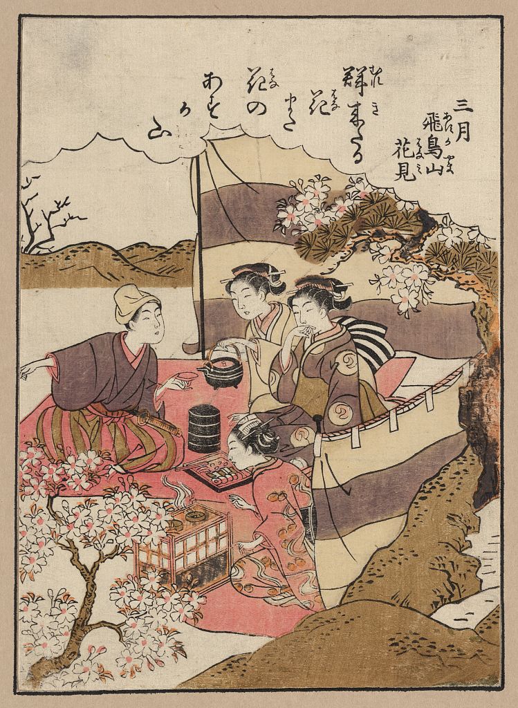Китао Сигэмаса. Третий лунный месяц, любование цветами на холме Асука 1772–1776