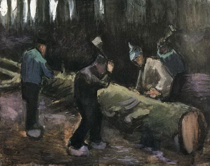 Винсент Ван Гог. Четверо мужчин рубят лес (Фрагмент). XIX век