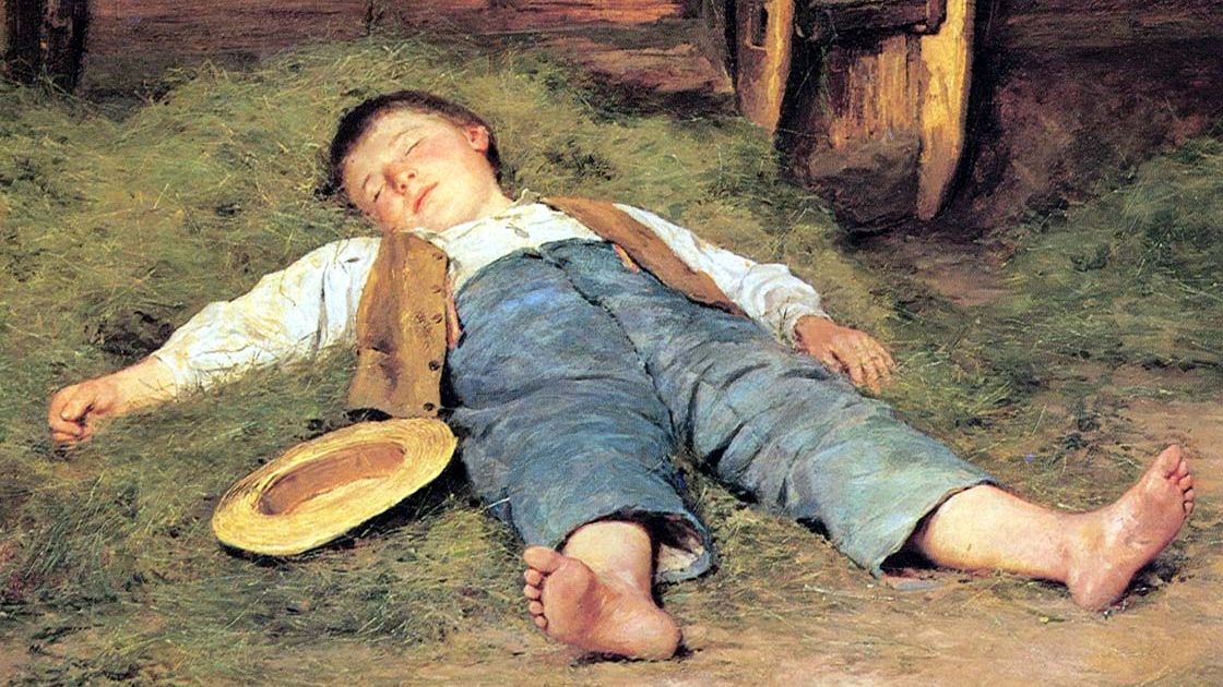 Альберт Анкер. Спящий мальчик в сене (фрагмент). 1897