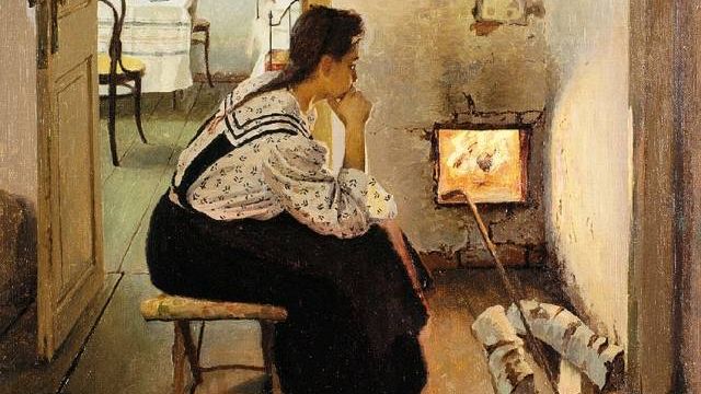 Яков Калиниченко. Думы у печки. 1897