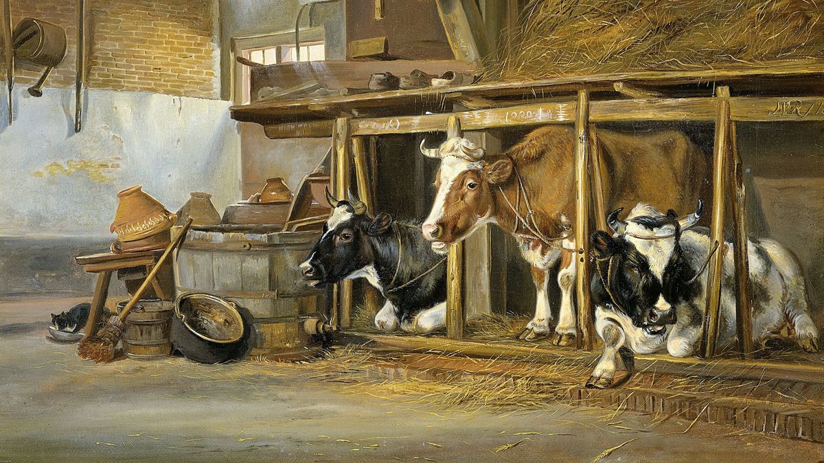 Ян ван Равенсуай. Коровы в хлеву. 1820 год.