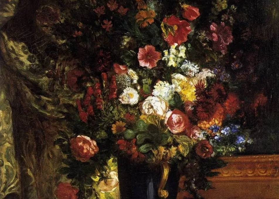 Эжен Делакруа. Ваза с цветами на консоли (фрагмент). 1849