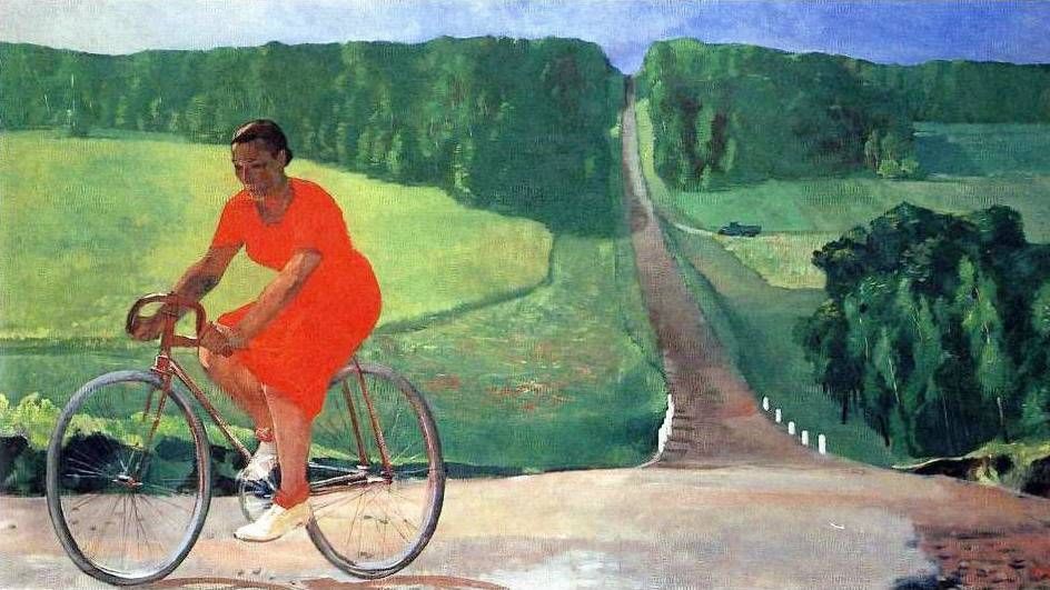 Александр Дейнека. Колхозница на велосипеде. 1935 (фрагмент)