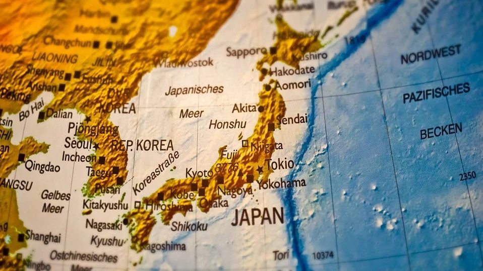 Корейский полуостров  и Япония на карте