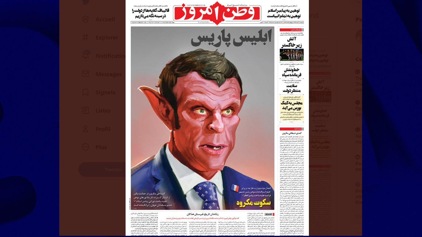 Первая страница иранской газеты Vatanemrooz с изображением Макрона