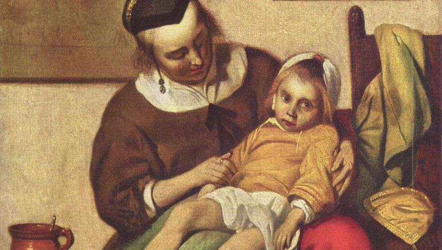 Габриэль Метсю. Больной Ребенок (фрагмент). 1660