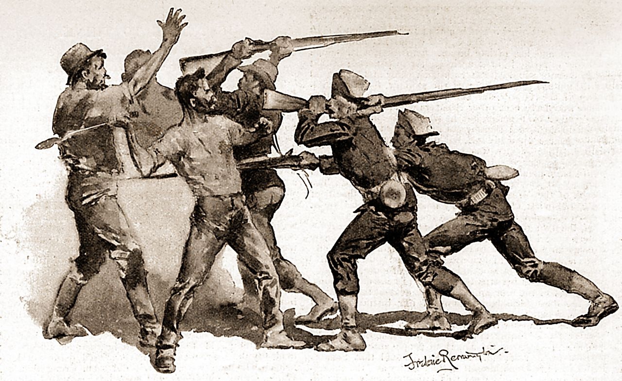 Фредерик Ремингтон. «Дай им прикладом» — как регулярная пехота расправляется с бастующими рабочими. 1894