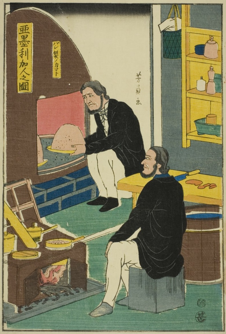 Укиё-э «Американцы пекут хлеба» Utagawa Yoshikazu 1861