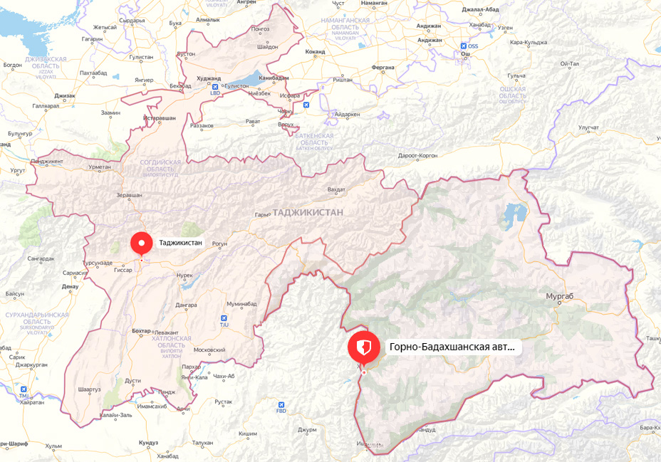 Таджикистан с включенной в него Горно-Бадахшанской автономной областью