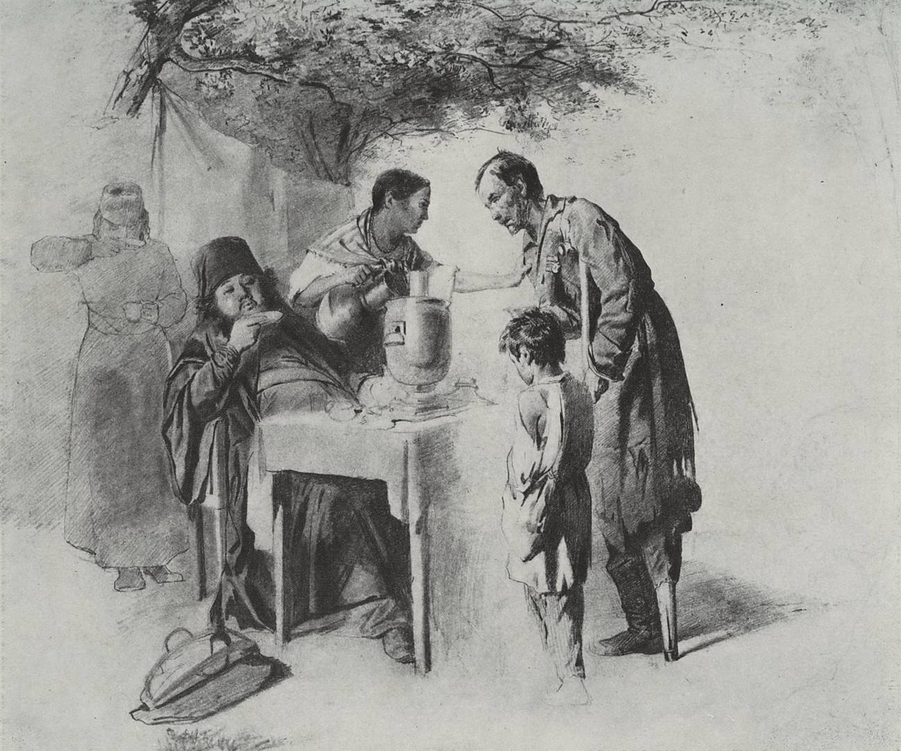 Василий Перов. Чаепитие в Мытищах, близ Москвы. Эскиз. 1862