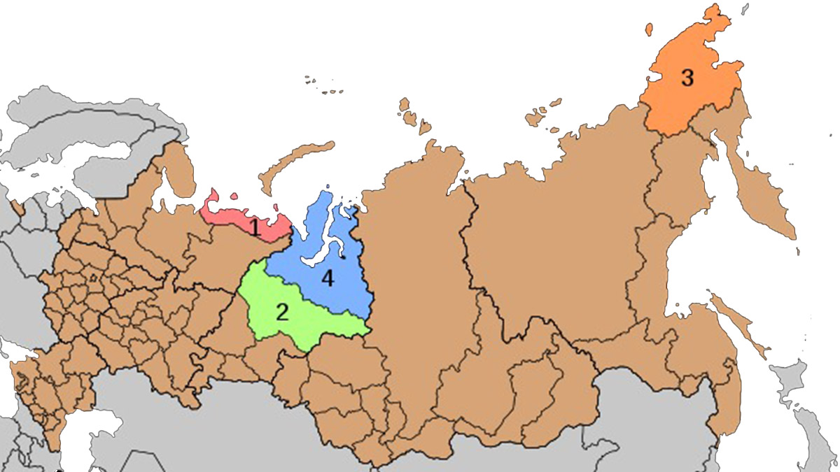 Ханты-Мансийский (2) и Ямало-Ненецкий (4) округа