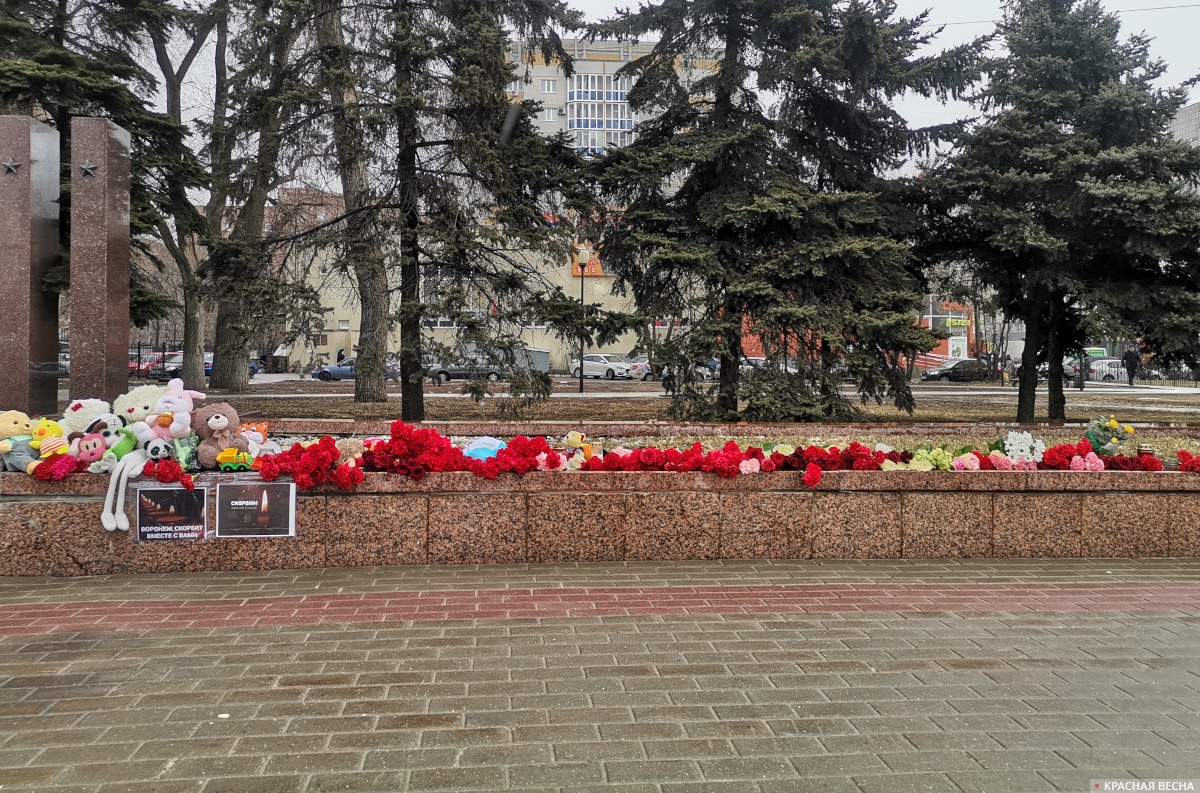 Спонтанный мемориал в честь погибших в «Крокус Сити», Воронеж, 24 марта 2024 года