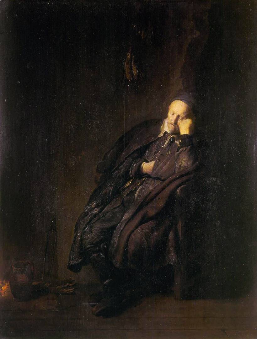 Рембрандт Харменс ван Рейн. Старик, спящий у очага. 1629