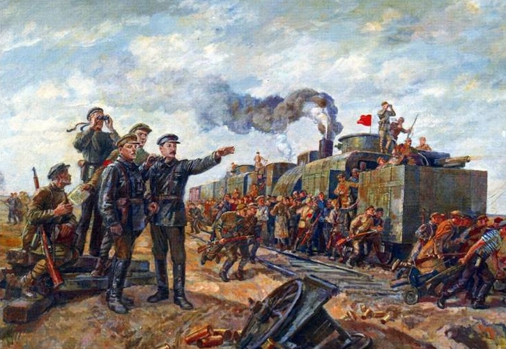 Василий Хвостенко. Сталин и Ворошилов у бронепоезда. 1934