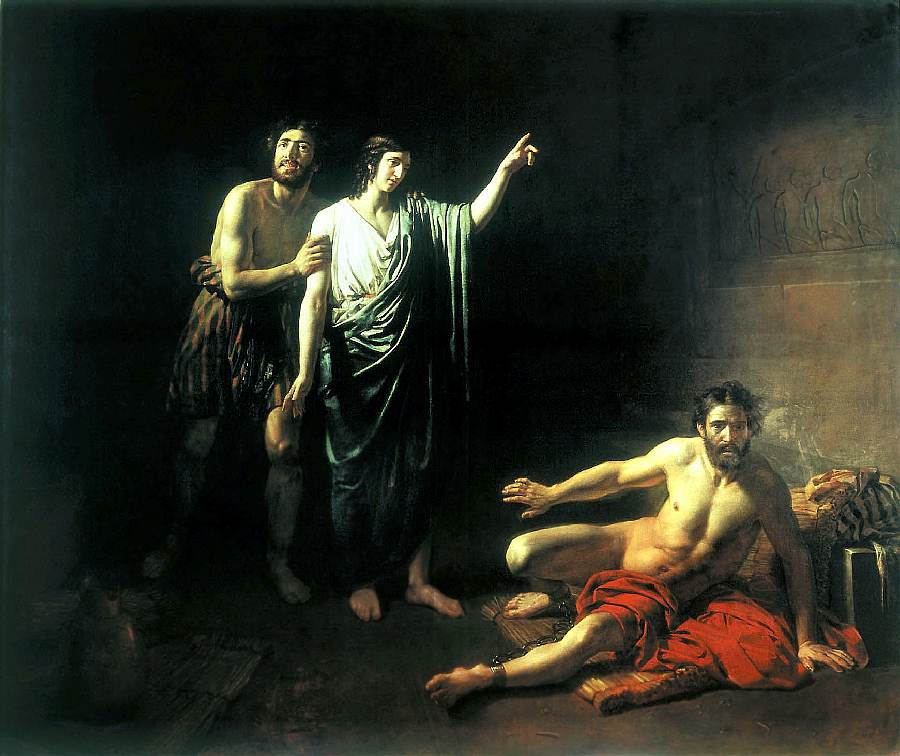 Александр Андреевич Иванов. Иосиф, толкующий сны заключённым с ним в темнице виночерпию и хлебодару. 1827
