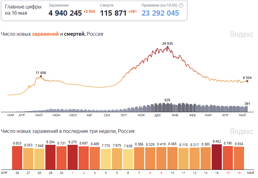 Число новых заражений и смертей от коронавируса в России