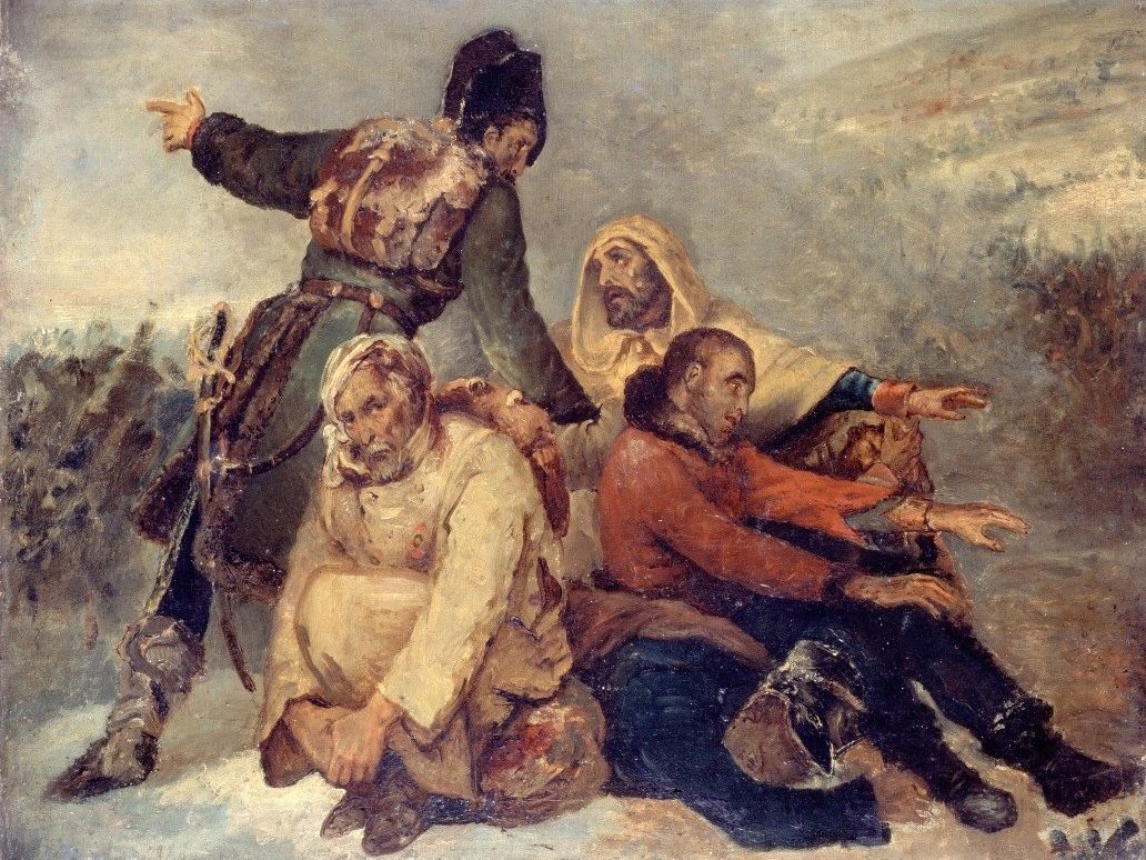 Ари Шеффер. Четыре солдата разгромленной армии (фрагмент). 1826