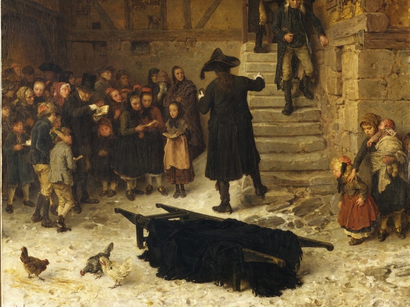 Людвиг Кнаус. Похороны в гессенской деревне (фрагмент). 1871