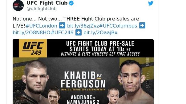 Скриншот страницы Twitter UFC Fight Club