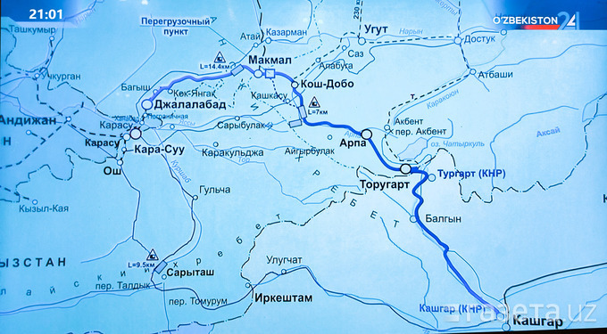 Карта ж/д Китай — Киргизия Узбекистан