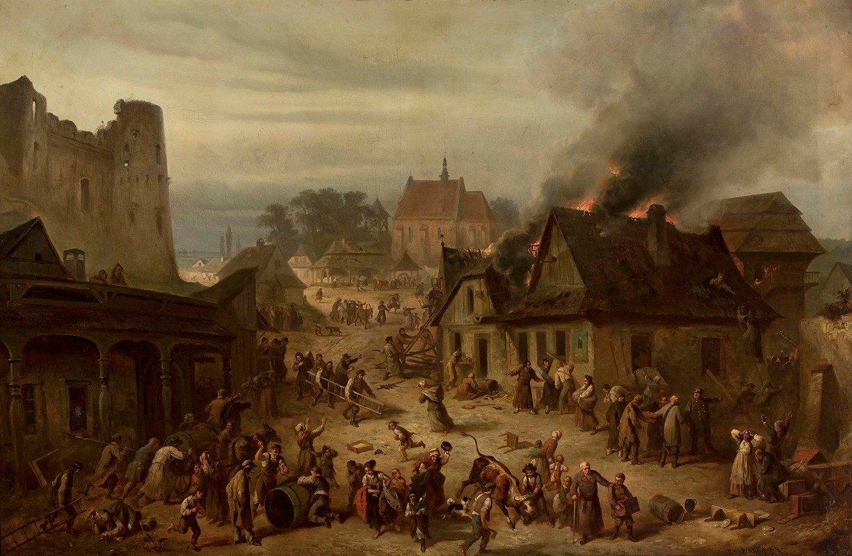 Францишек Костшевский. Пожар в городе. 1868