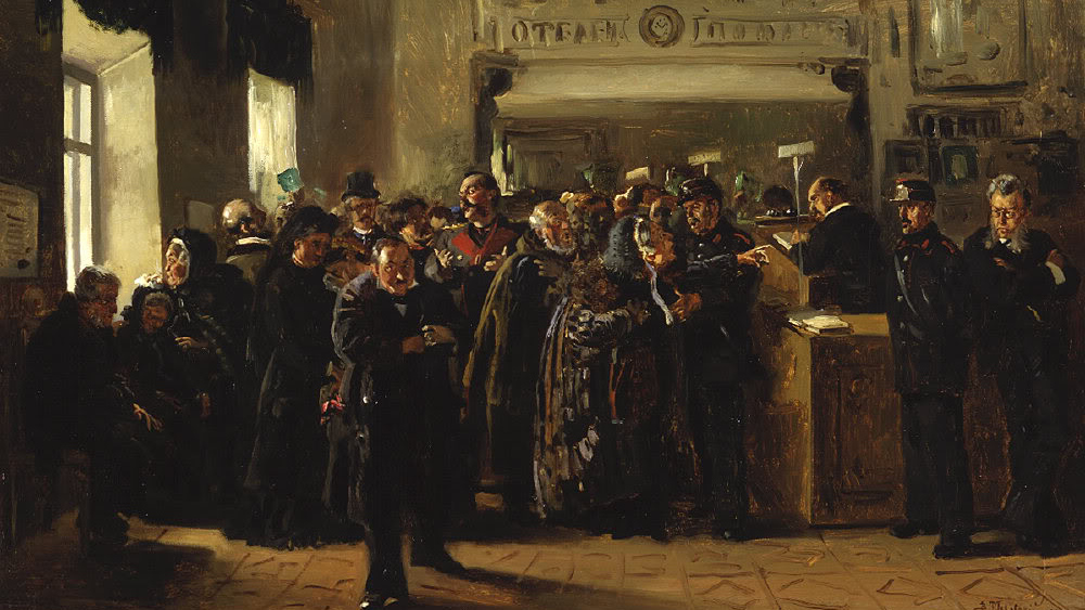 Маковский, «Крах банка», 1880