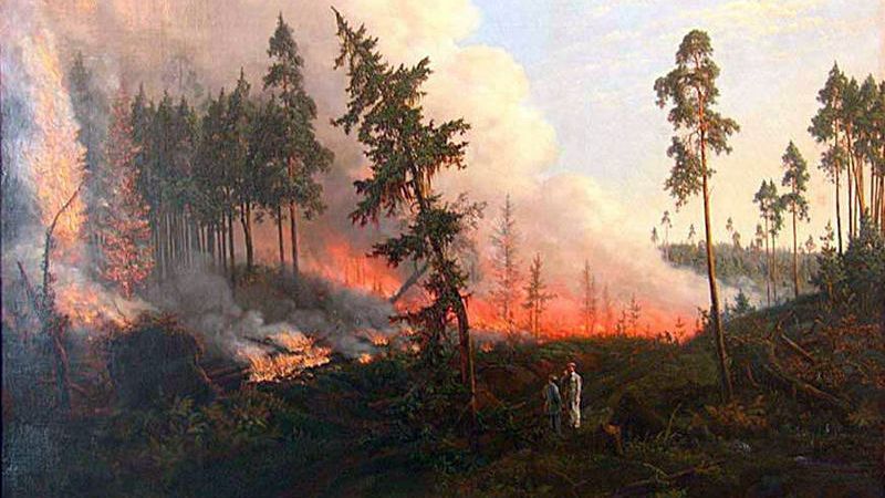 Викентий Духовский. Лесной пожар (фрагмент), 1860