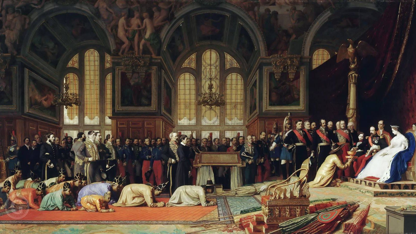 Жан-Леон Жером. Прием сиамских послов императором Наполеоном III (1808-73) во Дворце Фонтенбло, 27 июня 1861 года. 1864