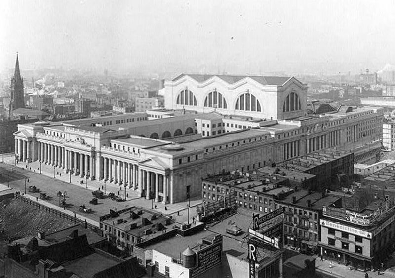 Exterior view of New York City’s Pennsylvania Station from the northeast in 1911